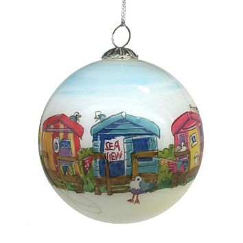 Emma Ball Beach Huts Hand Painted Glass Bauble