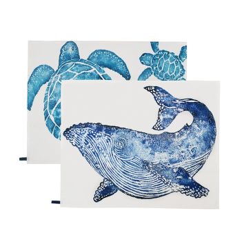 Creatures Tea Towel Set of 2 | Whale Towel | Turtle Towel
