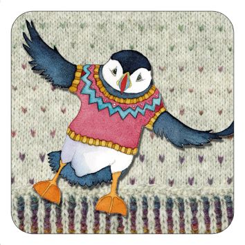 Emma Ball Flying Woolly Puffins Single Coaster