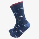 Men's Bamboo Socks - Navy Blue, Christmas Shark additional 1
