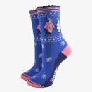 Women's Bamboo Socks - Blue/Pink, Party Penguin additional 1