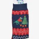 Men's Bamboo Socks - Navy Blue/Red, T-Rex Christmas Tree additional 3