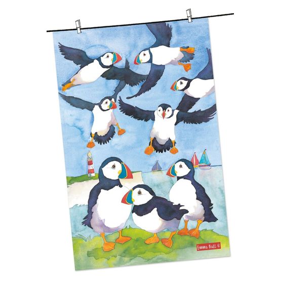 Emma Ball Coastal Puffins Tea Towel