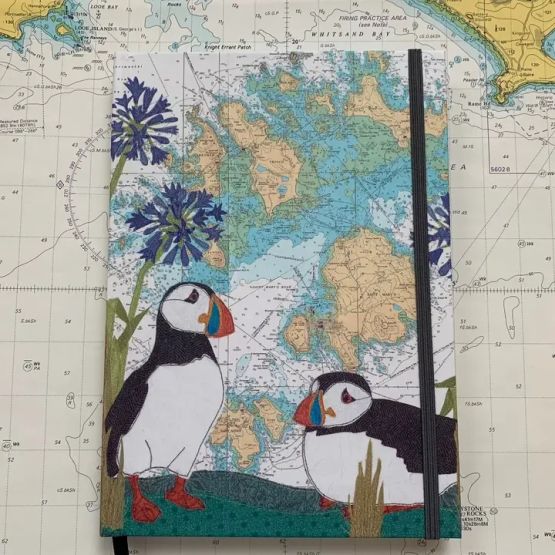 Hannah Wisdom Puffins At Scilly Cornwall Hardback Premium Lined Notebook