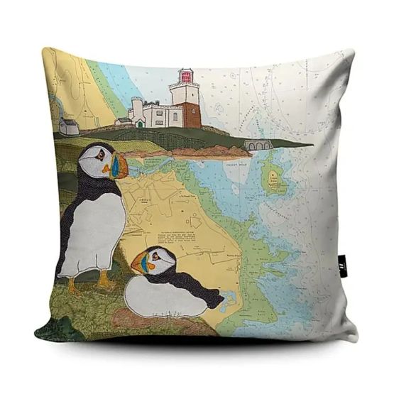 Hannah Wisdom Puffins At Coquet Northumberland Cushion