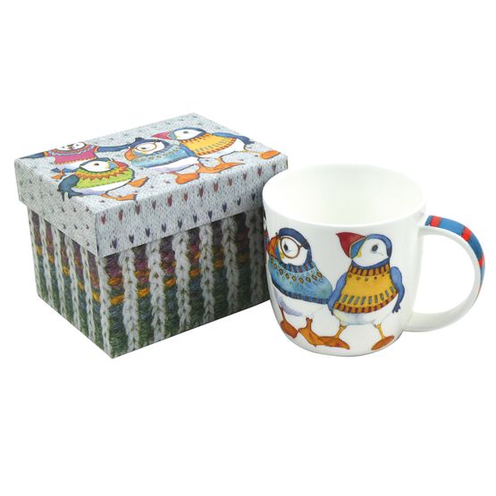 Emma Ball Woolly Puffins II Bone China Mug with Gift Box