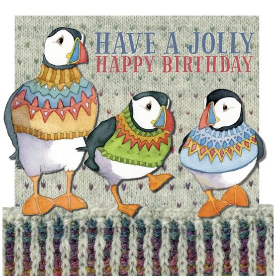 Emma Ball Jolly Birthday – Woolly Puffins Greetings Card