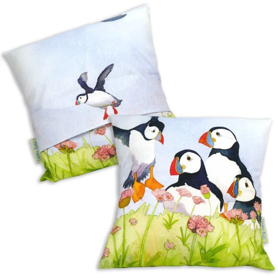 Emma Ball Sea Thrift Puffins Cotton Cushion