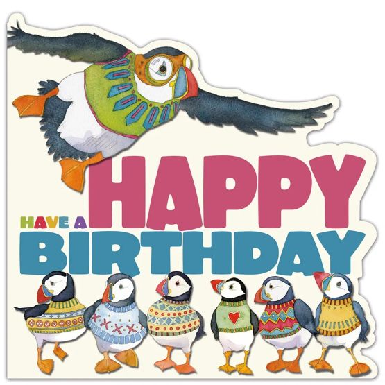 Emma Ball Die-Cut Birthday Flying Woolly Puffin Greetings Card