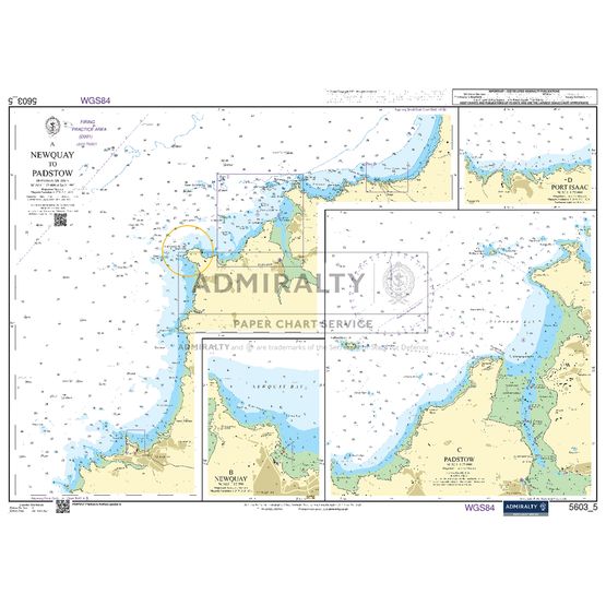 Admiralty 5603_5 Small Craft Chart - Newquay to Padstow (South &amp; West Cornwall)