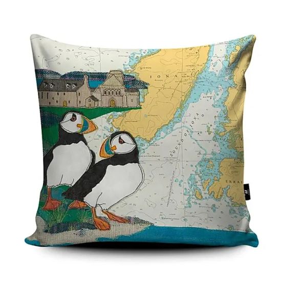 Hannah Wisdom Puffins At Iona Scotland Cushion