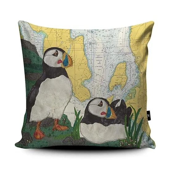 Hannah Wisdom Puffins On the Clyde Scotland Cushion