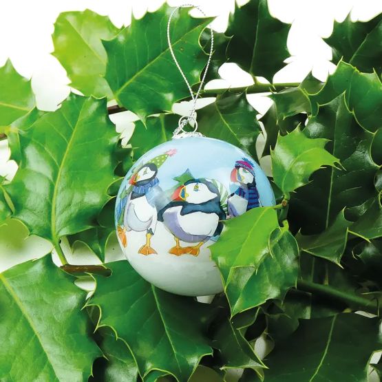 Puffin II Hand-Painted Glass Bauble