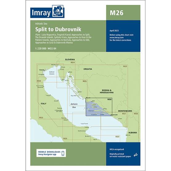 Imray Chart M26: Split to Dubrovnik