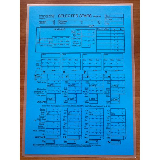 Laminated Sight Reduction Form - Selected Stars