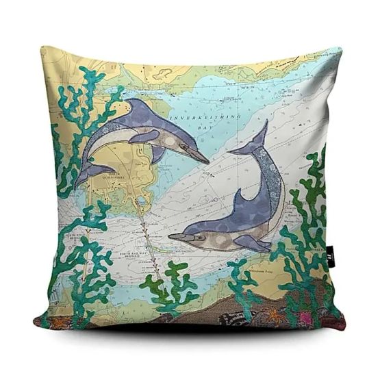 Hannah Wisdom Dolphins At the Firth of Forth Scotland Cushion
