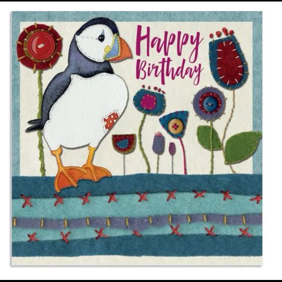 Emma Ball Stitched Puffin Birthday Greetings Card
