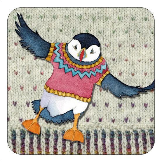 Emma Ball Flying Woolly Puffins Single Coaster