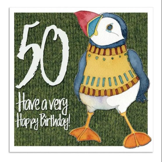 Emma Ball Woolly Puffin Age 50 Greetings Card